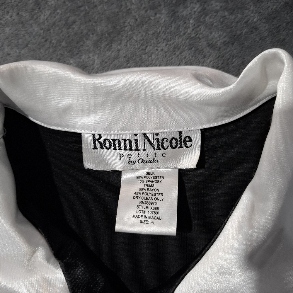 Ronni Nicole By Ouida Black Velvet Button Down Shirt with White Accents Petite L - Picture 10 of 10